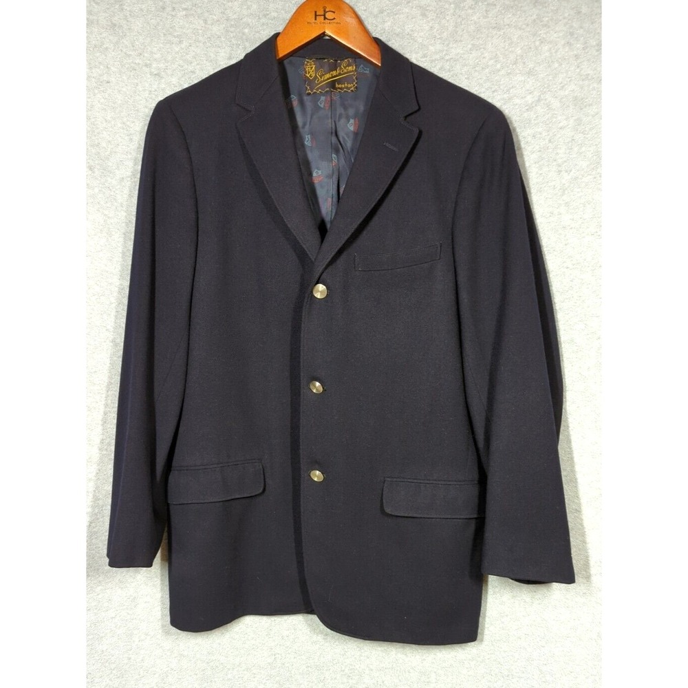 Vintage Wool Blazer Men 40R Black Simon & Sons Boston Union Made In USA Classic